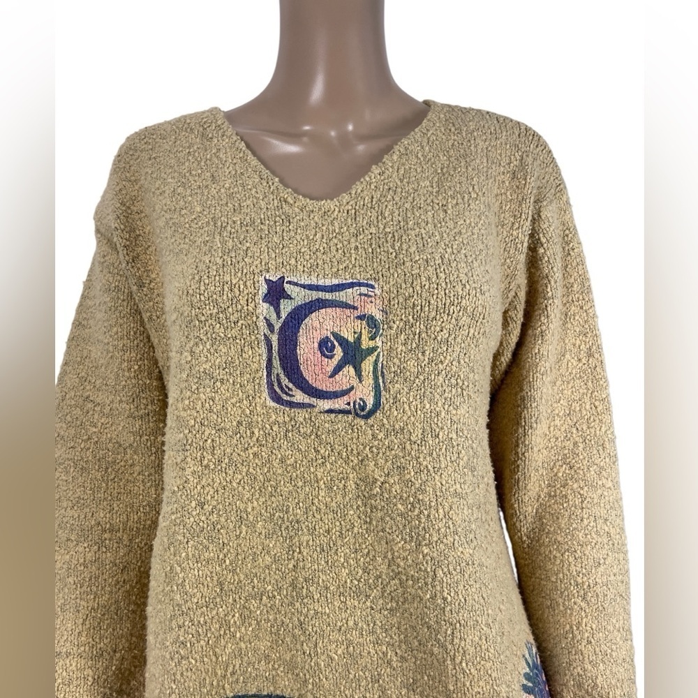 Vintage CHAVA Comfort knit  V-Neck Sweater with Artistic Patterns size 1 - Picture 2 of 5